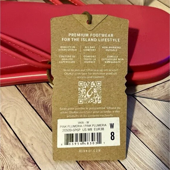 OluKai Aka Flip Flop Sandals Pink Plumeria Women’s 8 Beach Comfort Strappy Pool - Picture 5 of 7